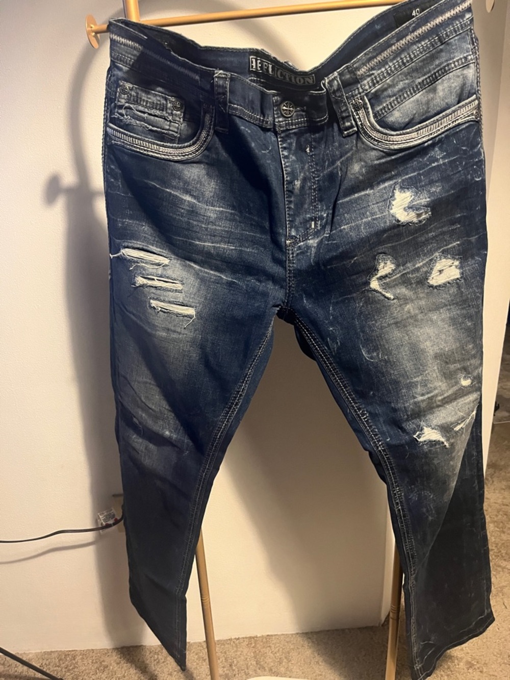 Affliction Men's Distressed Indigo Blue Slim Jeans
